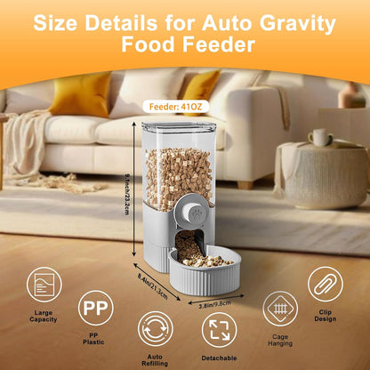Auto Gravity Food Dispenser for Cage Hanging, 41OZ Capacity Hanging Automatic Pet Cage Feeder, Food Bowl for Cats Dogs Rabbit Ferret Chinchilla Bird Hedgehog Guinea Pig (Grey)