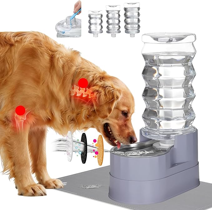 RIZZARI Large Water Dispenser for Dogs: 8L Gravity Gray Automatic Stainless