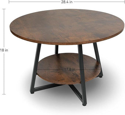 Masigle Round Coffee Table, 2-Tier Circle Coffee Table with Storage, Modern Wood Round Center Table, for Living Room, Small Space, Home Office, Easy Assembly, Rustic Brown