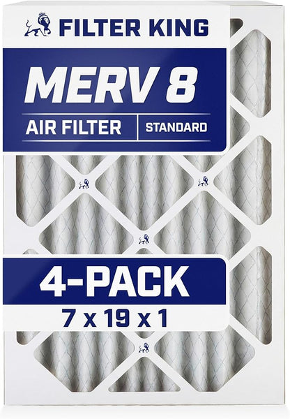 Filter King 7x19x1 Air Filter | 4-PACK | MERV 8 HVAC Pleated A/C Furnace
