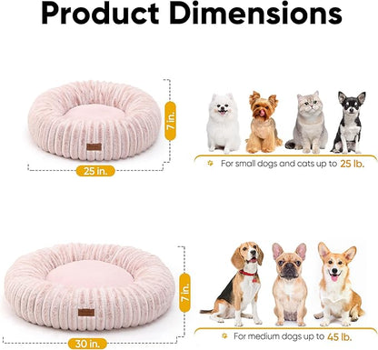 FUKUMARU Dog Bed, Calming Donut Dog Beds for Anxious Dogs, Modern Aesthetic Cat Bed with Gradient Print, Cute Round Pet Beds with Washable Cover, Orthopedic Puppy Bed, Pink, Medium, 30 inches