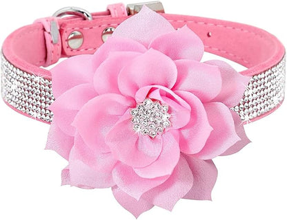 Serijoars Small Dog Collar with Rhinestone Crystal Diamond Colorful Bling Girl Puppy Cat Collars (S, Pink6)