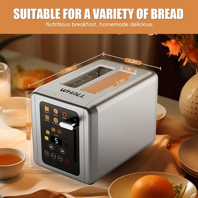 WHALL Touch Screen Toaster 2 Slice, Smart Digital Toaster