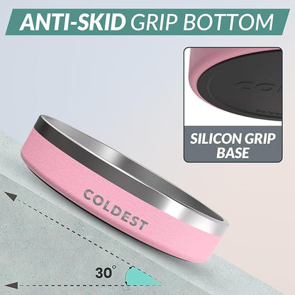 Coldest Dog Bowl - Anti Rust Metal, Non Slip, 3 Layers Insulated Stainless Steel Dog Bowls - Spill Proof & Heavy Duty - Water Bowl for Dogs, Cats & Pets, Dish Washer Safe (21 oz,Cotton Candy Pink)
