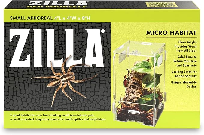 Zilla Micro Habitat Terrarium, Arboreal, with Locking Latch, for Isopods, Spiders, Insects, Small