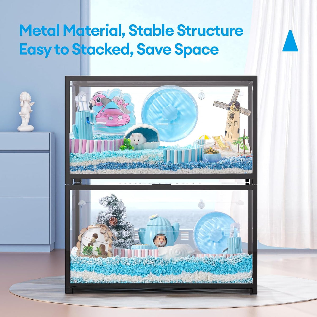 BUCATSTATE Hamster Cage Metal 2.0 - Small Animal Habitats Large Stackable with Top Access Easy Assemble 31.4L*17.6W*20H Inches Dwarf Syrian Hamster House for Guinea Pig, Gerbil (552sq inch Black)