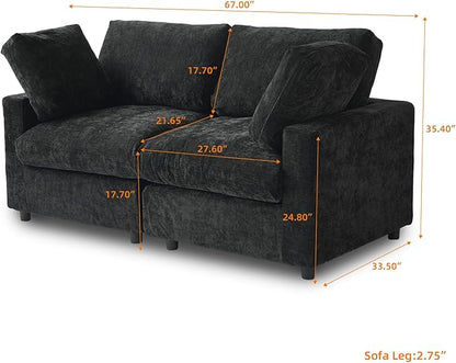 JACH 67" Love Seat Sectional Couches for Living Room, Deep Seat Modular Sofa, Cloud Sectional Couch, Sofa Covers Washable, Minimalist Modern Couch for Living Room, Apartment, Black
