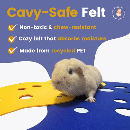 Guinea Pig Tunnel Foldable Fleece Hideout Tube with Cheese-Hole Design Soft Cozy Hideaway for Guinea Pig Cage Corner Indoor Play and Napping-Blue