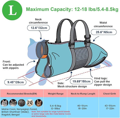 Cinf Cat Nail Clipping Cleaning Grooming Restraint Bag No Scratching Biting for Nail Trimming Injecting Examining(Blue,L)