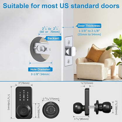 Smart Door Lock with Knob, LinkThai Keyless Entry Fingerprint Lock with