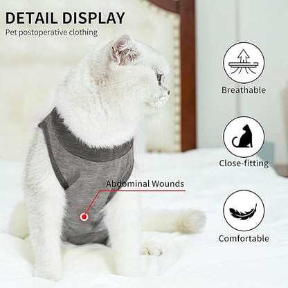 Kitten Onesies,Cat Recovery Suit for Abdominal Wounds or Skin Diseases,After Surgery Wear Anti Licking Wounds,Breathable E-Collar Alternative for Cat Grey S