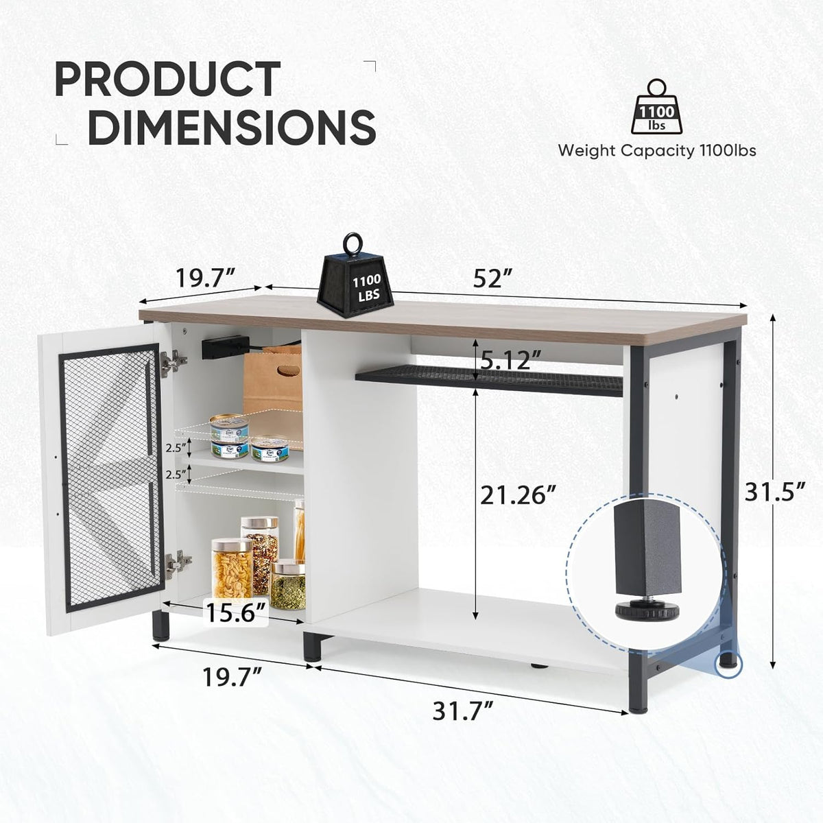 Verano 55-75 Gallon Aquarium Stand with Cabinet, Fish Tank Cabinet with Power Outlets & LED Light, Modern Turtle Tank Stand 52 inch x 19.7-inch Desktop, Heavy Duty Metal Frame,1100LBS Capacity (White)