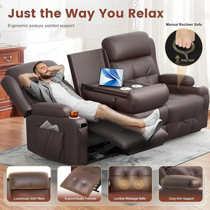 Aotolo Recliner Sofa, Massage Reclining Sofa 3 Seater Sets Heavy Weight Capacity, RV Loveseat Couch Clearance with Flip Back Console, Storage, Cup Holders, Wall Hugger Reclining Couch for Living Room