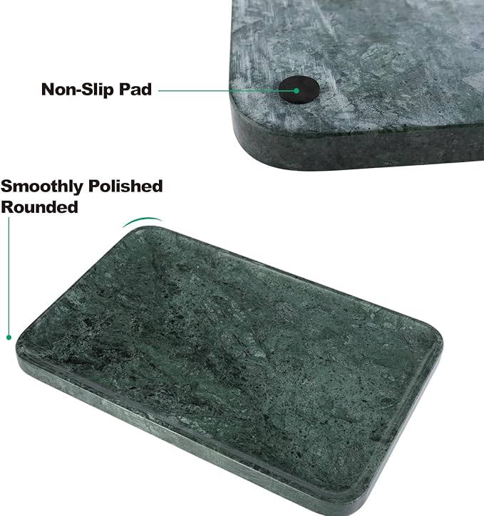 Marble Vanity Tray, 18in Stone for Bathroom Countertop, 17 3/4'' Oversized Dresser Decorative Organizer, Luxury Kitchen Serving Plate, Kitchen Sink Storage Tray, Perfume, Jewelry Holder(Green)