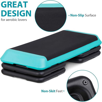 ZENY 43'' Exercise Aerobic Step Platform, Adjustable Fitness Stepper with 4 Stackable Risers, Aerobics Stepper Workout Stepper for Home Gym Cardio Strength & Training