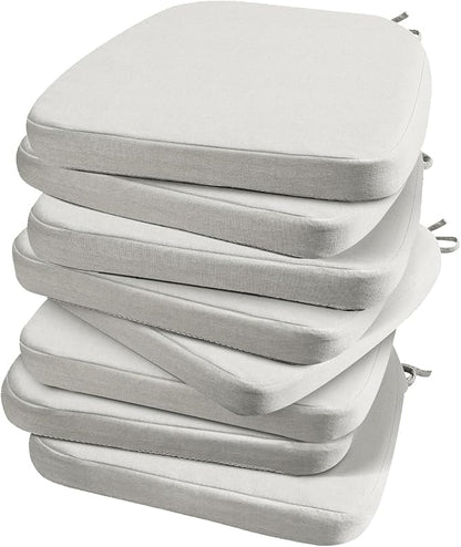 AAAAAcessories D-Shaped Chair Cushions, 2" Thick Dining Chair Pads with Ties and Removable, Machine-Washable Cover, 17" x 16", Set of 8, INatural Linen