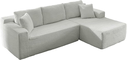Modular Cloud Sectional Couch with L-Shape Chaise,Modern Upholstered Couches with Deep Seat,Corduroy Sponge Compressed Sofa for Living Room, Bedroom,No Assembly Required(Light Gray)