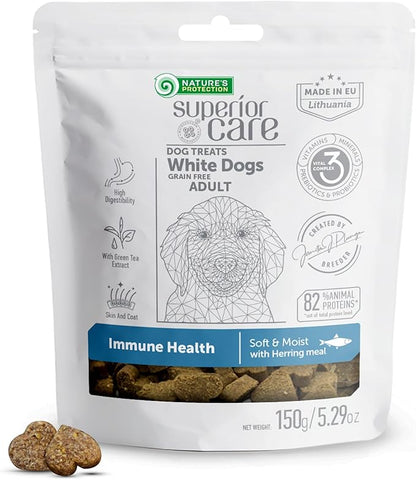 Nature's Protection Grain Free Low Calorie Dog Treats - Training Treats for Small, Medium & Large Breed Adult Dogs with Light Fur (Superior Care - Herring, 5.29 oz)
