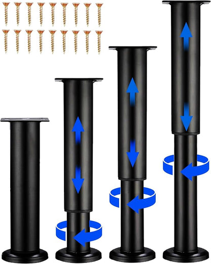 Olldag 4 PCS Adjustable Height Bed Support Legs [with 18PCS Screws] for Bed Frame/Bed Center Slat, Heavy Duty Furniture Replacement Legs 7.08-12.2 inch for Sofa/Cabinet/Couch/Dresser/Table (Black)