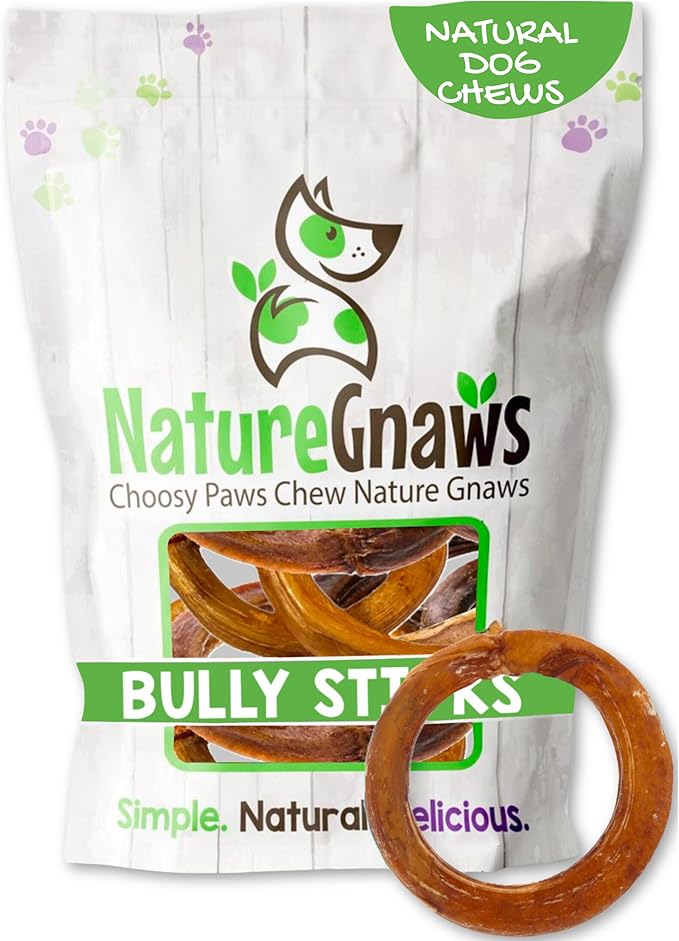 Nature Gnaws Bully Stick Rings for Dogs (5 Count) - Long Lasting for Aggressive Chewers - Natural Beef Dog Chew Bones - Rawhide Free