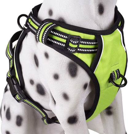 PoyPet No Pull Dog Harness, Reflective Comfortable Vest Harness with Front & Back 2 Leash Attachments and Easy Control Handle Adjustable Soft Padded Pet Vest for Small to Large Dogs (Green,L)