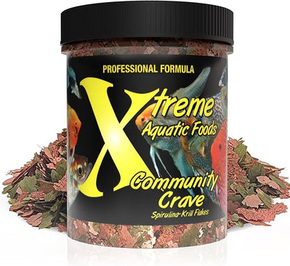 Xtreme Community Crave Flake - Krill & Spirulina Blend for Vibrant Colors, Immune Support and Digestive Health, Tropical & Freshwater Fish Nutrition – Premium Community Aquarium Food (2oz)