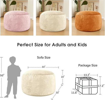 Bean Bag Chairs for Adults - Memory Foam Furniture BeanBag Chair - Kids/Teens Sofa with Soft Micro Fiber Cover - Round Fluffy Couch for Living Room Bedroom College Dorm - 3 ft, Ivory