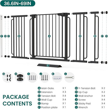 Cumbor Extra Wide Baby Gate, 36.6-69" Walk-Through Dog Gate