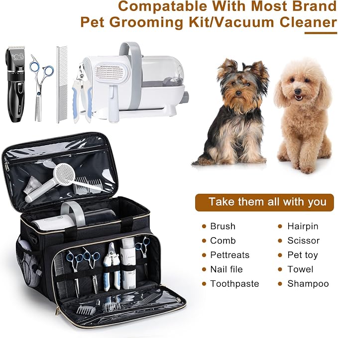 Dog Grooming Vacuum Bag, Pet Grooming Kit Bag Perfect for Dog Hair Vacuum & Grooming Tool Kit Accessories- Black
