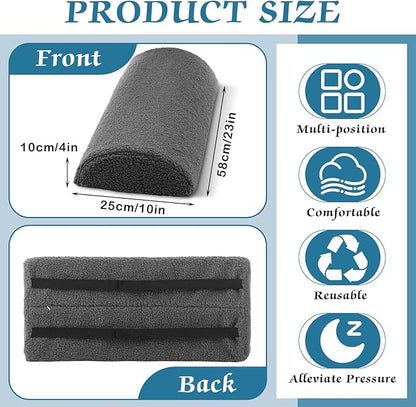 Queekay Health Large Half Moon Bolster Pillow for Legs, Knees, Lower Back and Head, Lumbar Support Pillow for Bed Sleeping Semi Roll for Ankle and Foot Comfort Washable Cover (Grey)