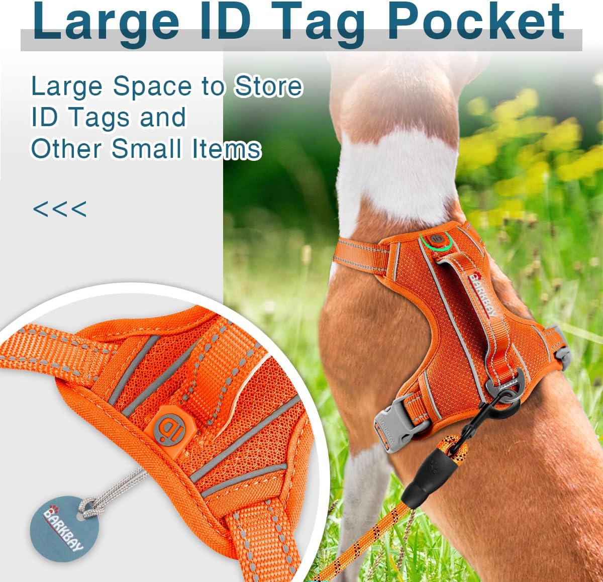 BARKBAY Dog Harness No Pull with ID Tag Pocket - Heavy Duty, Reflective, Easy Control for Large Dogs(Orange,S)