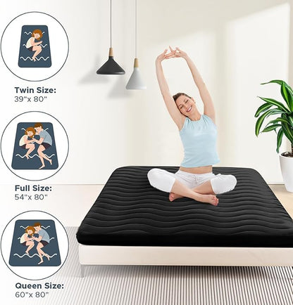 Japanese Floor Mattress, 100% High Density Comfortable Foam, 4" Thicken Foldable Mattress Tatami Mat Sleeping Pad, Ideal for Comfort and Support, Kids Floor Lounger Pillow Bed Sofa, Black, Full