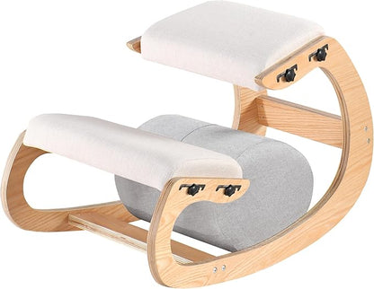Adjustable Kneeling Chair, Wooden Ergonomic Chair Knee Chair Posture Chair - Improve Your Posture with an Angled Seat for Home,Office (Wood Color+ Pads)