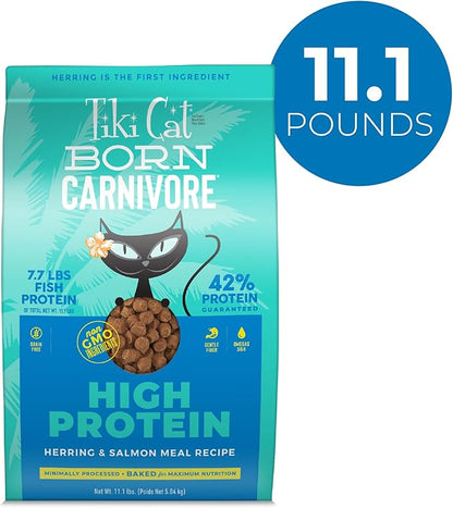 Tiki Cat Born Carnivore High Protein Dry Cat Food, Herring & Salmon Meal, 11.1 lbs. Bag