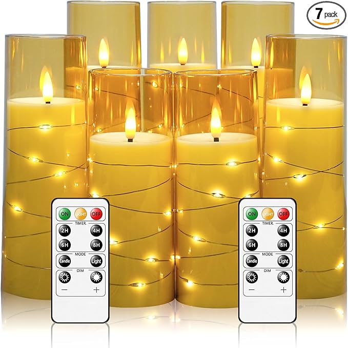 Flameless Candles with Embedded Star String, Battery Operated LED Pillar