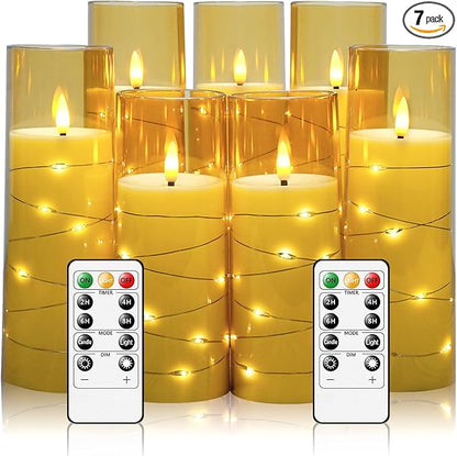 Flameless Candles with Embedded Star String, Battery Operated LED Pillar