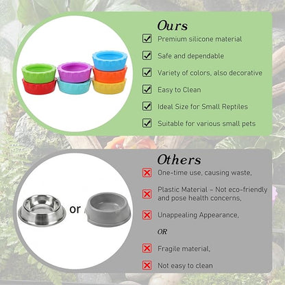 9 PCS Crested Gecko Food and Water Bowl Reusable Small Reptile Feeding Dish Gecko Tank Accessories for Hermit Crab Tarantula Isopods Lizard Easy Clean Silicone 7 Colors Includes Spoon