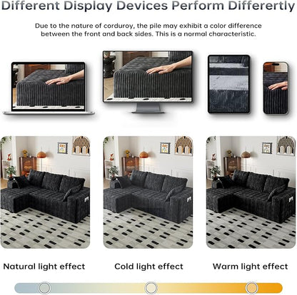 94" Cloud Sectional Couch with L-Shape Chaise,4 Seat Modern Modular Sofa with Side Pockets,Upholstered Couches for Living Room Bedroom, Boneless Couch,No Assembly Required