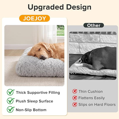 JOEJOY Dog Bed Crate Pad, Deluxe Plush Washable Dog Beds Fulffy Soft Kennel Pad Anti-Slip Pet Sleeping Mat for Medium Small Dogs, 29" x 21", Grey
