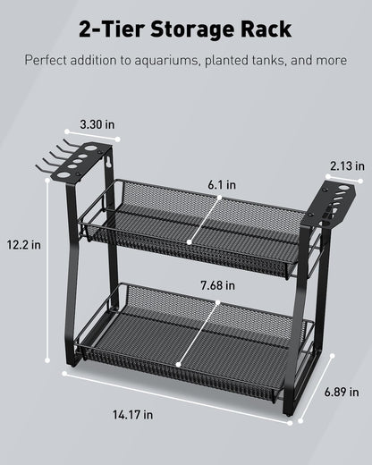 Pawfly Aquarium Tool Organizer, Detachable Metal Fish Tank Accessory Organizer, Aquascaping Tool Storage Rack for Terrariums, Shrimp Tanks & Planted Tanks, Fish Tank Maintenance Tool Holder Shelf