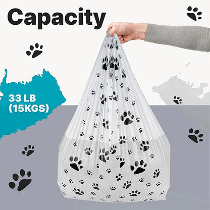 T-Shirt Bags – Paw Print Design - 50 Pack - Thank You & Shopping Bags - Cat or Dog - 22" L x 12" W x 7" Plastic (White, 50)