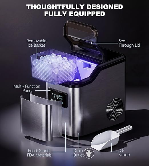 Nugget Ice Makers Countertop, Portable Pebble Ice Machine