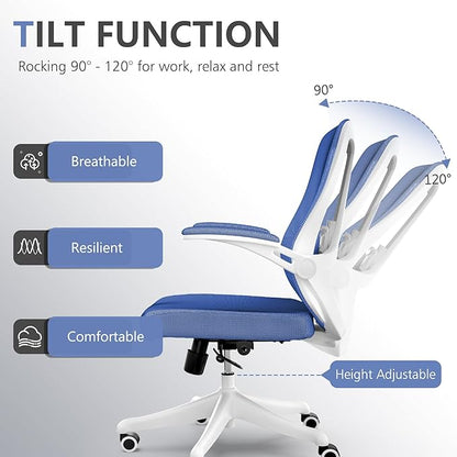 balmstar Office Chair,Ergonomic Comfy Home Desk Chair with 350LBS Capacity,High Back Gaming Chair with Wheels,Mesh Computer Chair,Lumbar Support, Adjustable Headrest,Flip-up Armrest (01Blue)