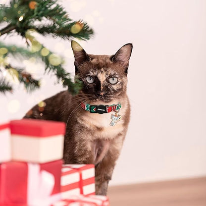 ARING PET 2 Pack Christmas Cat Collars-Cute Cat Collar Breakaway with Bell&Pendant, Adjustable Red Green Kitten Collars with Safety Buckle for Girl and Boy Cats