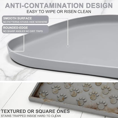 SMILOOL Waterproof Silicone Pet Food Mat with Raised Edge for Dog & Cat | 36" x 24" Non-Slip Large Pet Feeding Mats with Lip for Food & Water Bowl, Food Grade, Easy Cleaning, Light Gray
