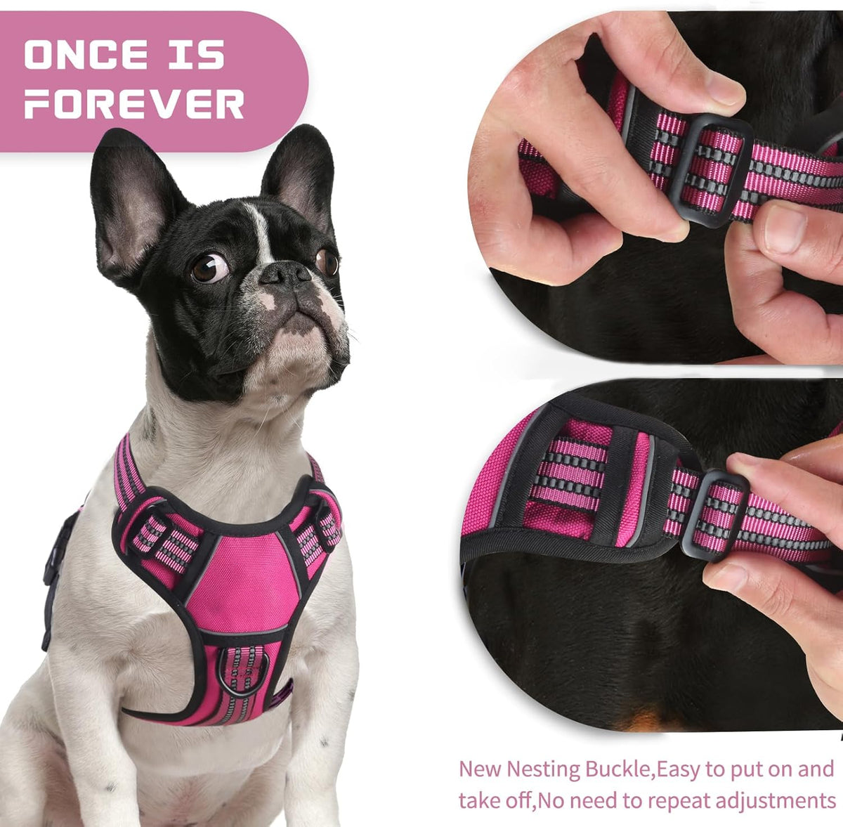 BUMBIN Dog Harness for Large Dogs, No Pull Adjustable No Choke Pet Vest with Dog Leash Fit Smart Reflective Pet Walking Harness for Training Easy Control Soft Handle Rose Red L