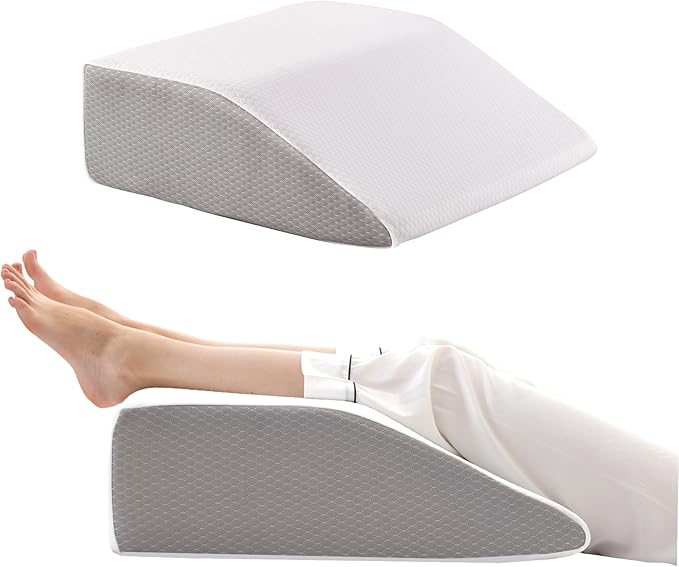 Bedluxe Leg Elevation Pillows, Leg Pillows for Sleeping, Cooling Gel Memory Foam Top, Wedge Pillow for Legs, Leg Wedges for Circulation, Swelling, After Surgery - Removable Cover (6 Inch, White/Grey)