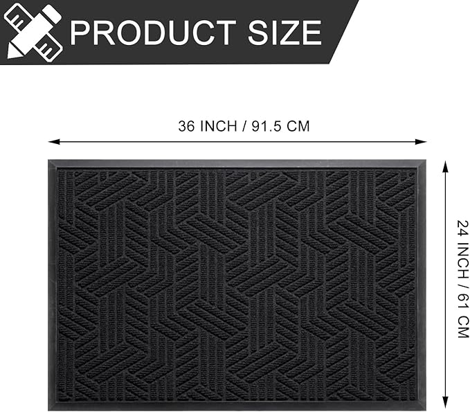 XADP Front Door Mat 36"x24" Indoors Outdoors Welcome Mats, Waterproof Non-Slip Rubber Backing Heavy Duty Doormat Outside Entrance, Low Profile Entryway Rugs Floor Mat for Patio, Pattern B Black