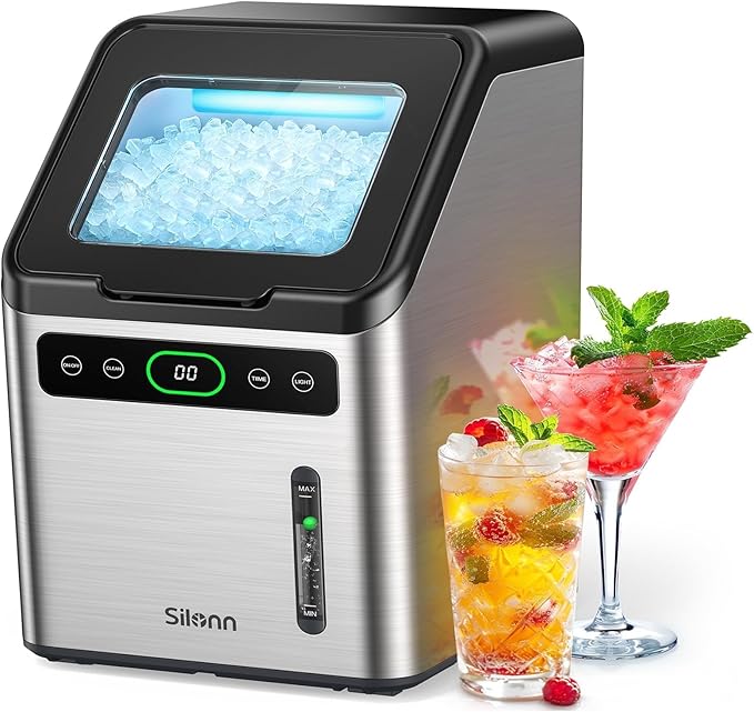 Silonn Nugget Ice Makers Countertop, Timer Pebble Ice Maker