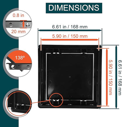 6" x 6" Black Plastic Access Panel. Service Shaft Door Panel. Plumbing